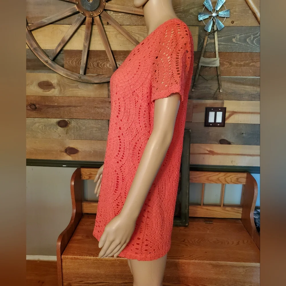 J Crew Vintage Coral Geometric Lace Short Sleeve Blouse